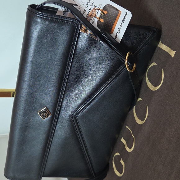 GUCCI 1970's Ultra Rare Collectable black leather clutch /crossbody/shoulder bag - Picture 6 of 17